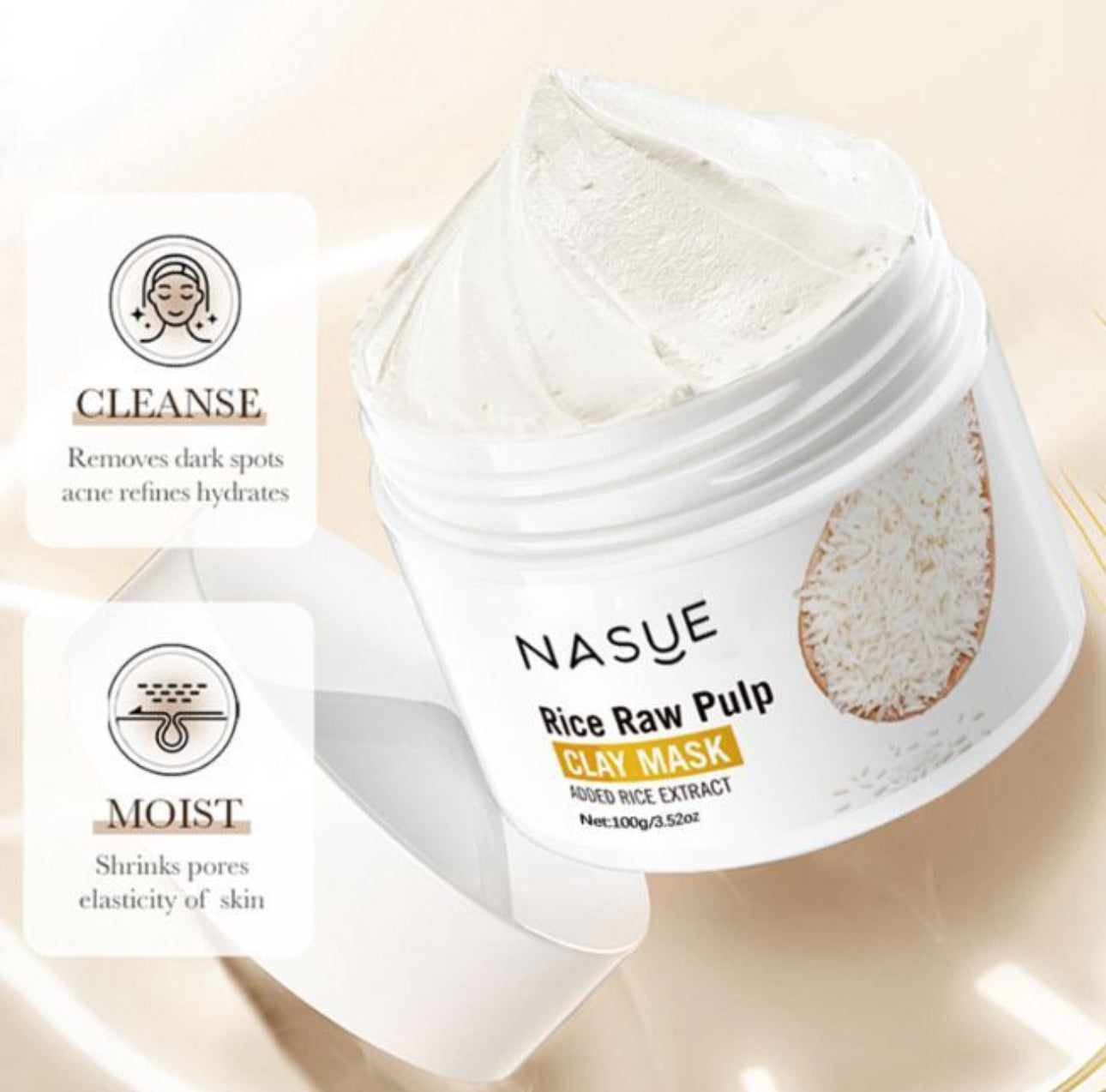 Rice, raw pulp, clay mask