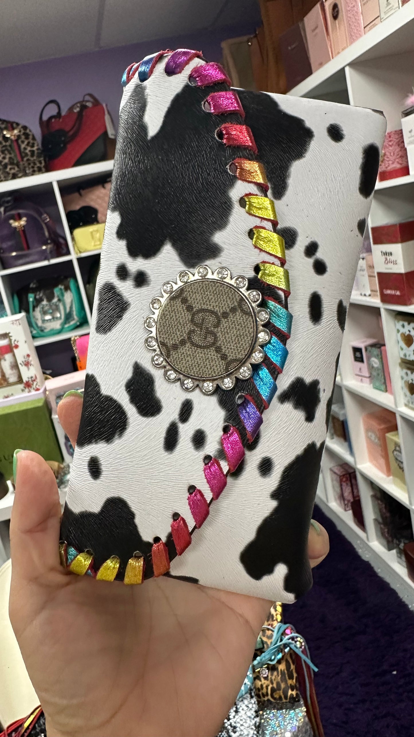 GG COW PRINT print wallet crossbody