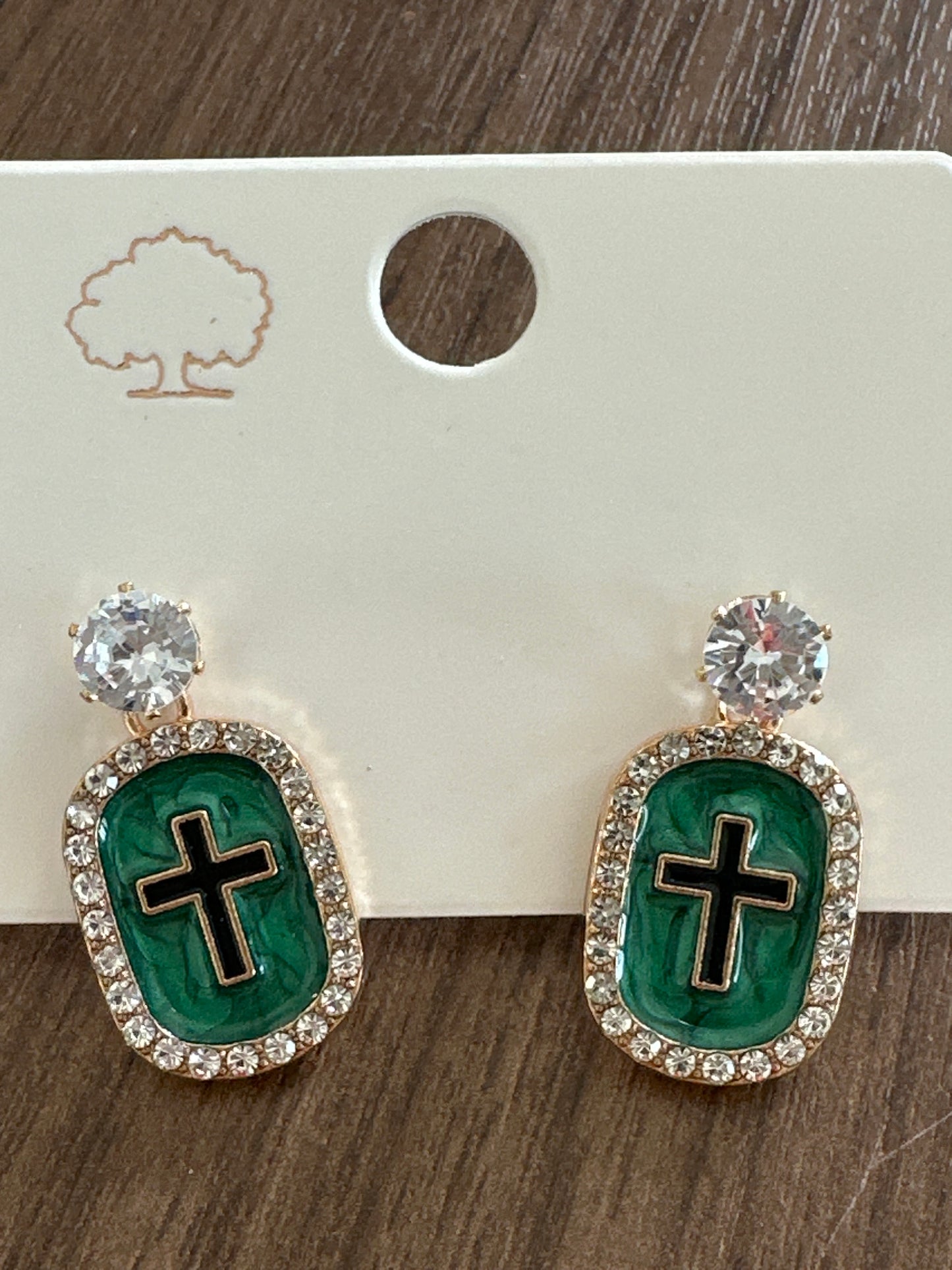 Black Cross with Green Earrings