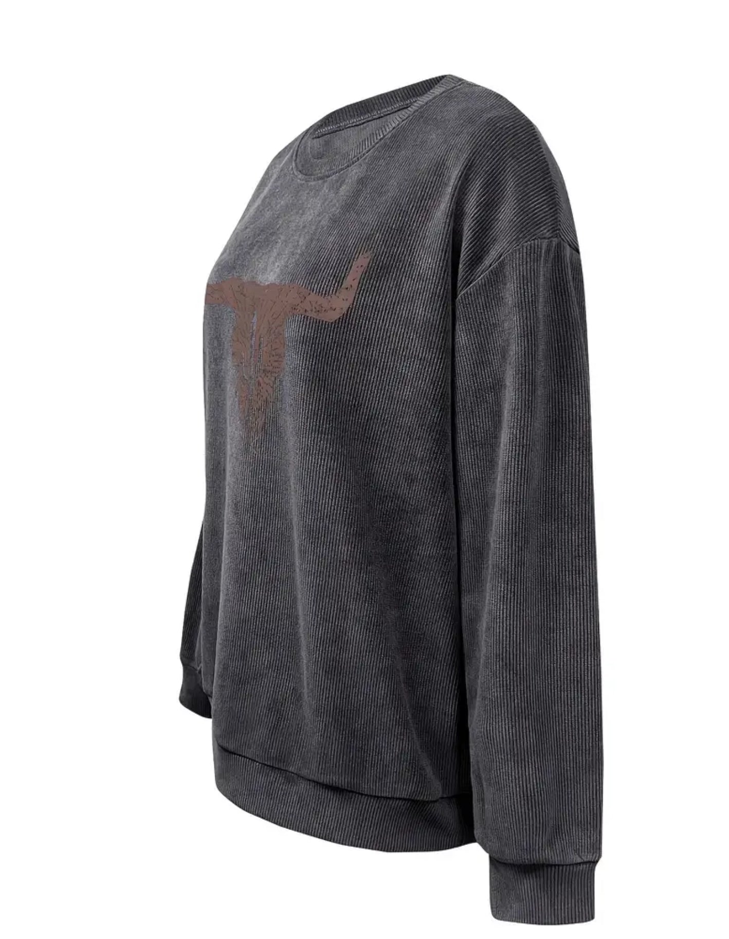 Long Sleeve Western Style Sweatshirt -DEEP GRAY