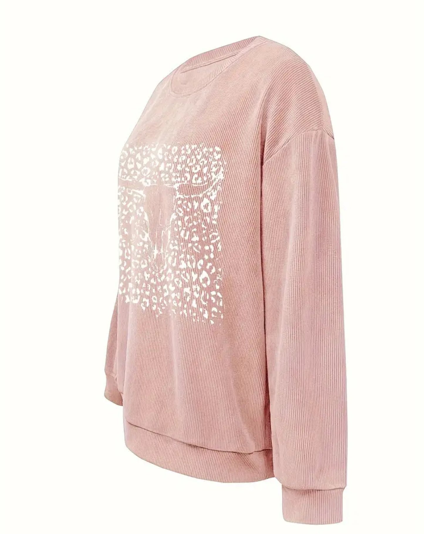Animal Print Pullover Sweatshirt- Pink