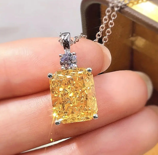 Square Cut Citrine Pendant Necklace