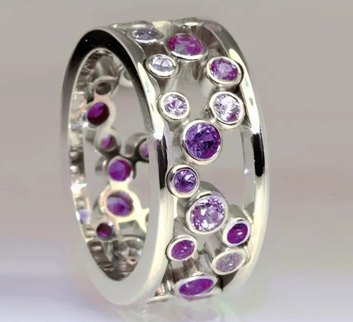 Purple Women's Round Zirconia Ring Silver-Plated