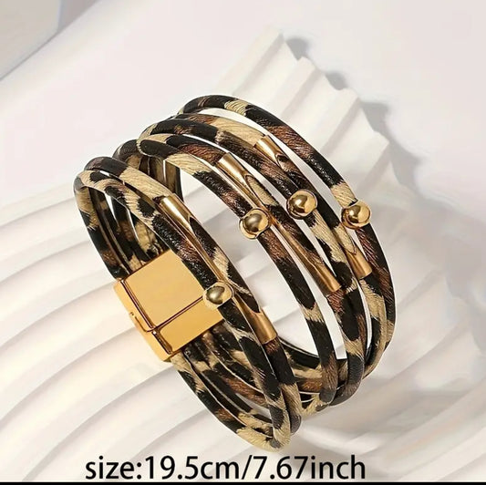 Wide Leopard Print Bracelet