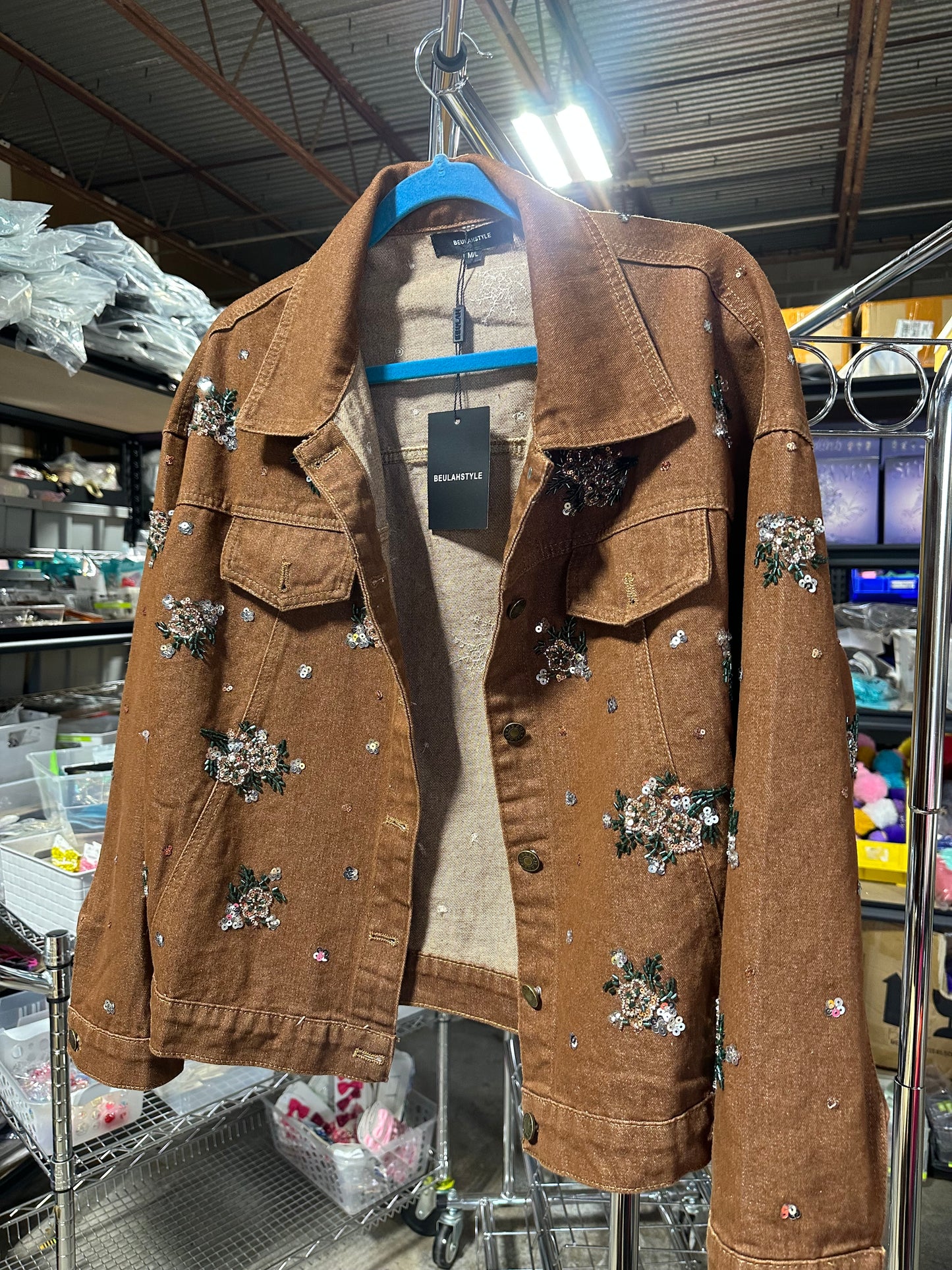 Denim Brown Jacket with FlowerS