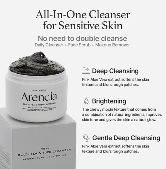 ARENCIA FRESH BLACK TEA & YUZU RICE MOCHI CLEANSER 120G / 4.23 FL.OZ