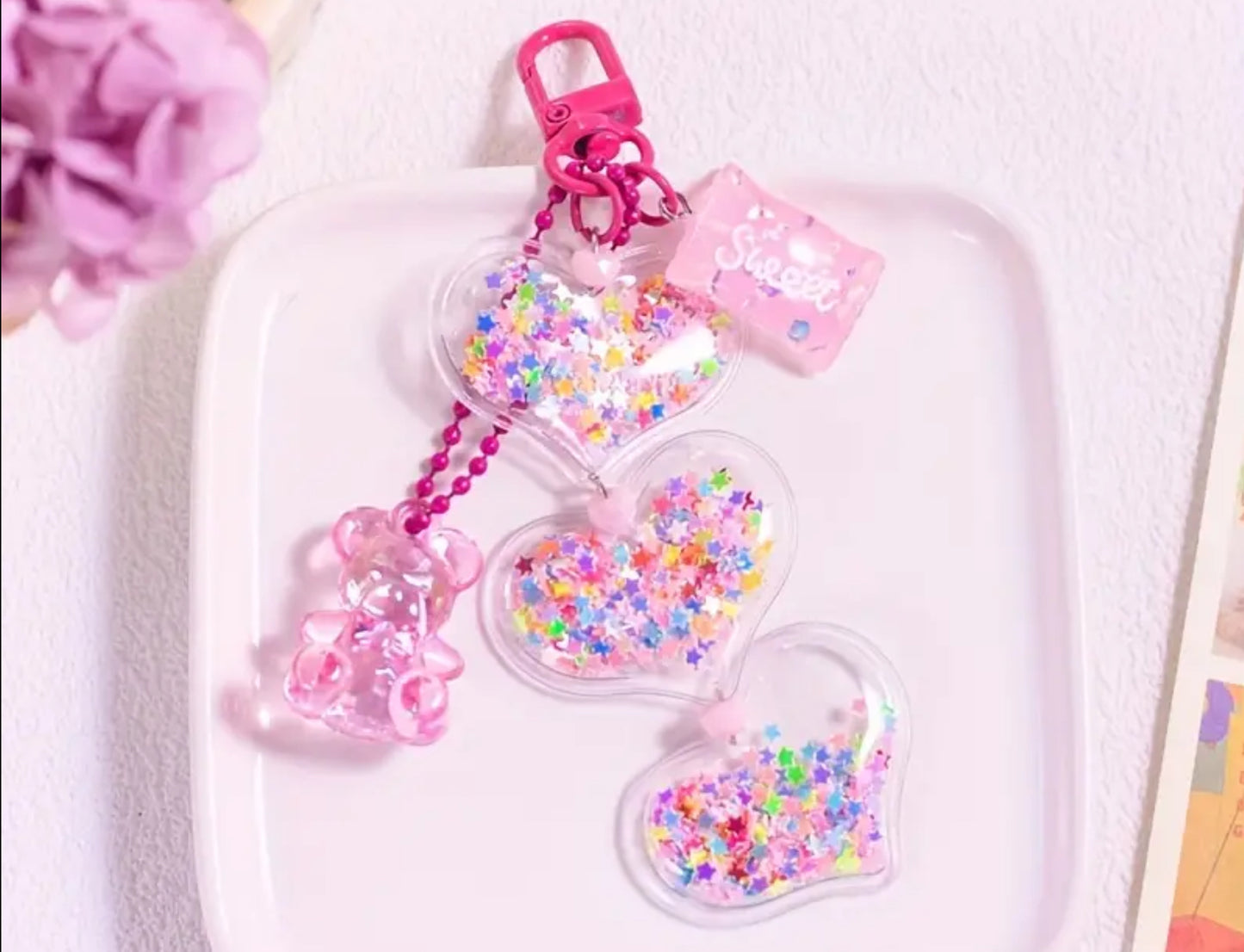 Heart Bear Candy Sequin Keychain