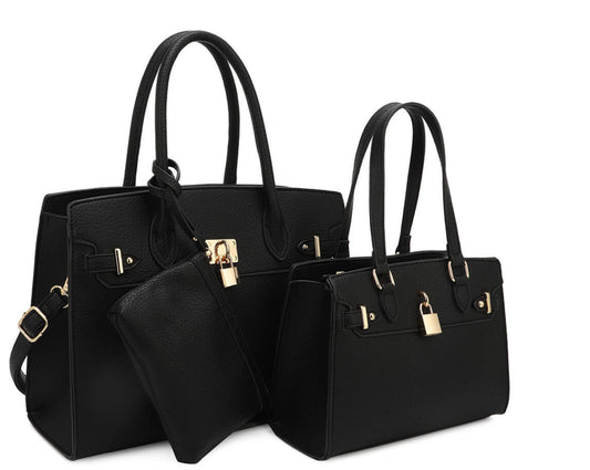 3in1 Plain Key Lock Design Tote Bag with Bag Set US-30067A
