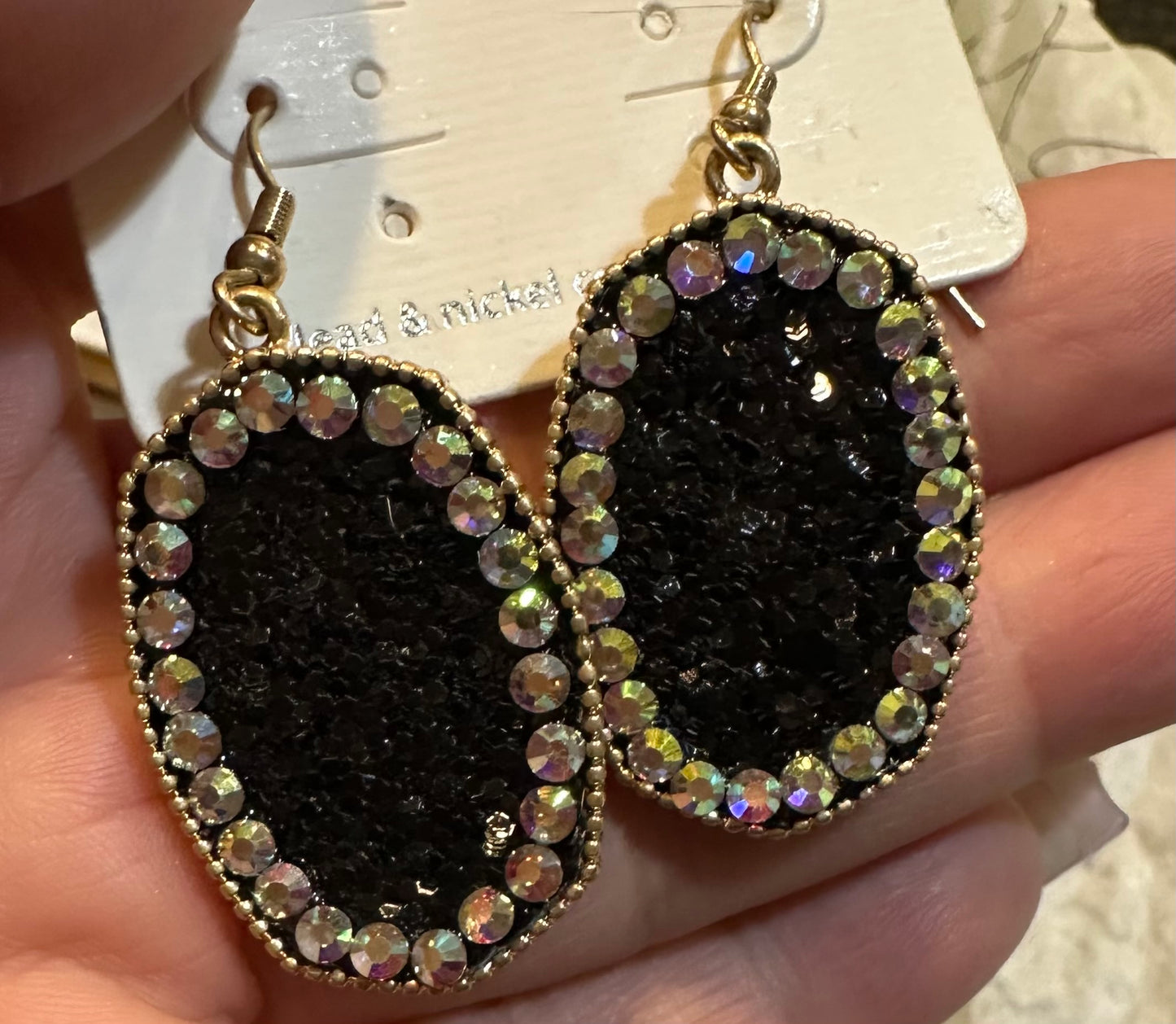 OVAL RHINESTONE POST DANGLE EARRINGS