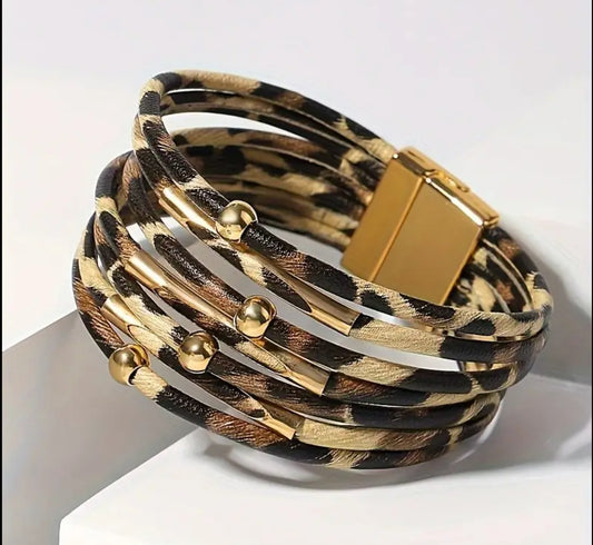 Wide Leopard Print Bracelet