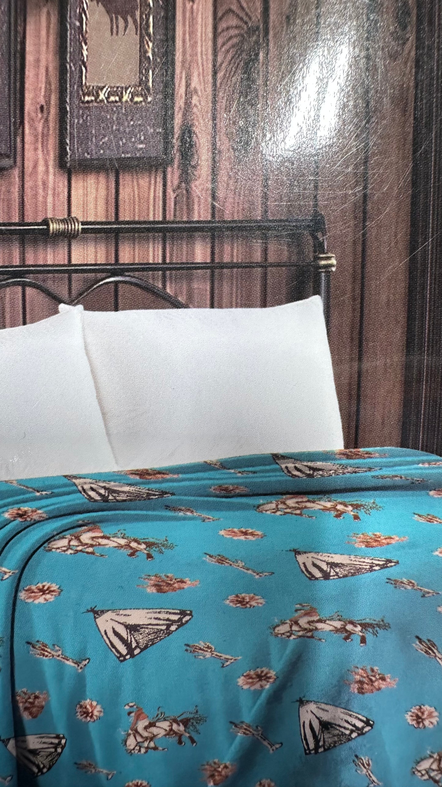 THIN THROW BLANKET - Indians and Cowboys blue -TWIN