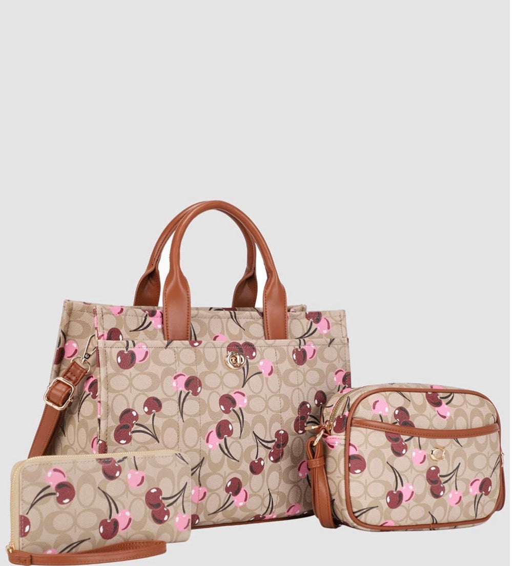Cherry Pattern 3-in-1 Letter Print Shoulder Bag Set PZS-31799A