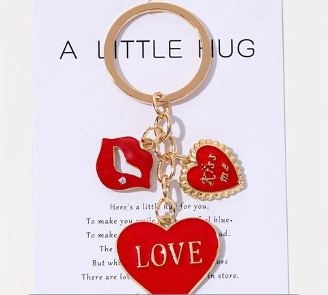 Red Lips Love Heart Keychain