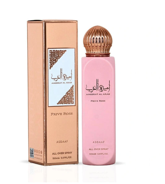 Ameerat Al Arab Prive Rose All Over Spray 150ml (5.07 Oz) By Asdaaf | A Crown Of Blooming Opulence