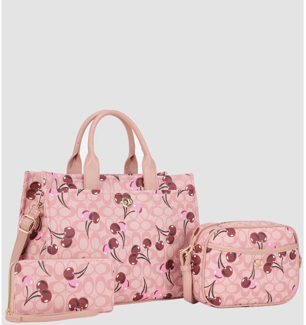 Cherry Pattern 3-in-1 Letter Print Shoulder Bag Set PZS-31799A