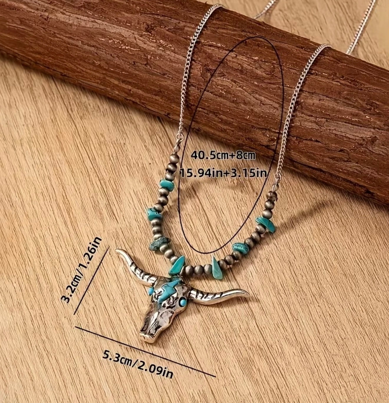 Bohemian Bull Head Turquoise Pendant Necklace