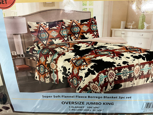 Western Cowhide Borrego 3pc Set Blanket- Oversize Jumbo King