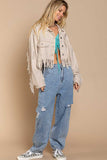 Plus Fringe-Detailed Cropped Denim Jacket