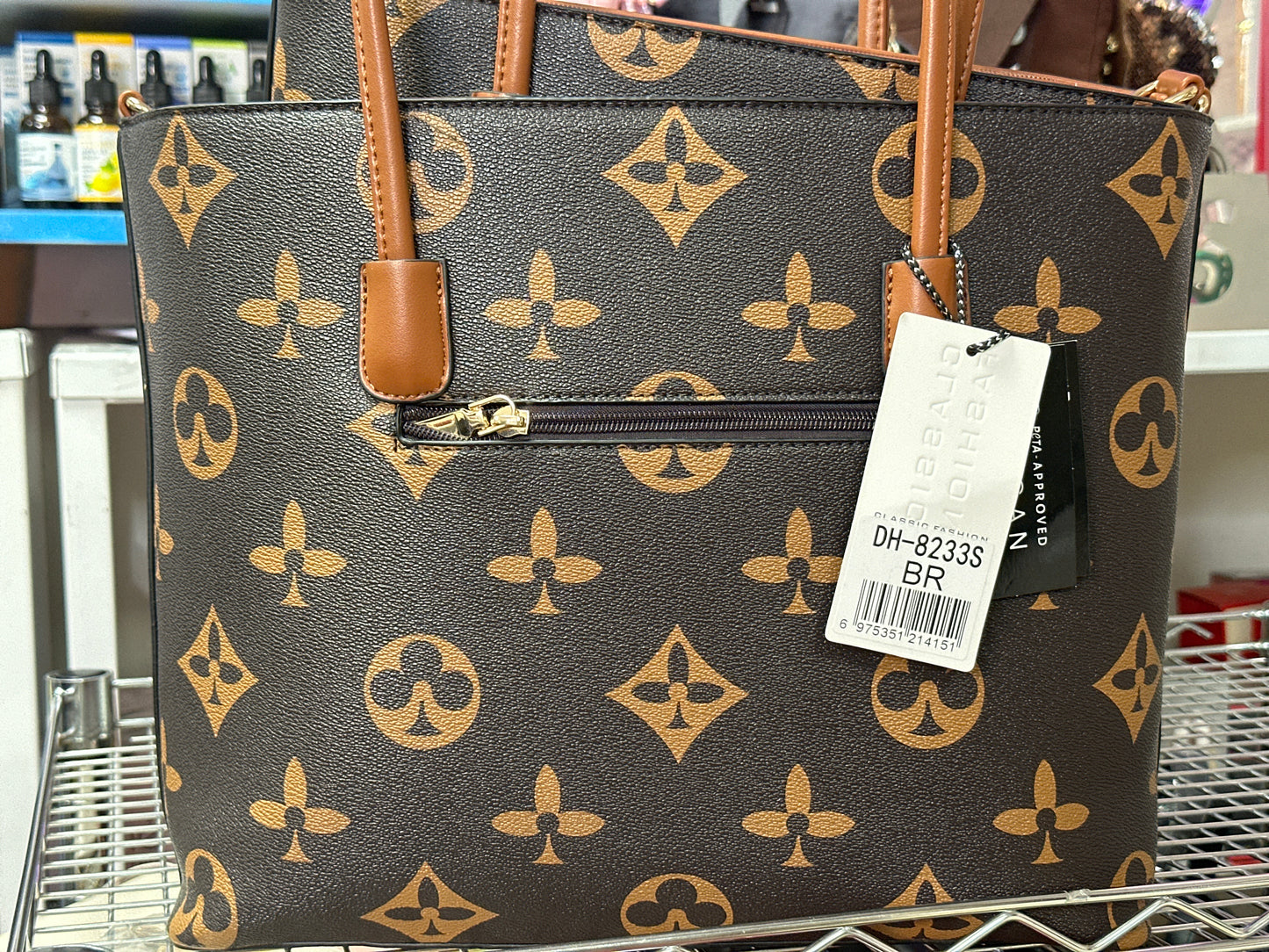 3in1 Monogram Print Tote Bag With Bag Wallet. DH-8233S BR