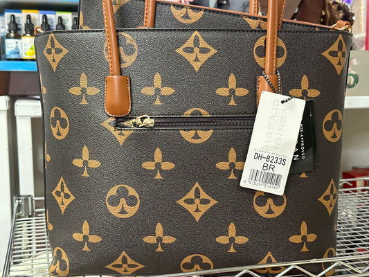 3in1 Monogram Print Tote Bag With Bag Wallet. DH-8233S BR