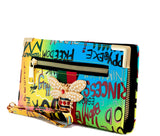 Becky Graffiti Queen Bee Stripe Clutch Wallet Wristlet