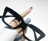 Fashionable Small Frame Square Glasses With Thick Rim And Metal Studs, Concave Shape Glasses Frame