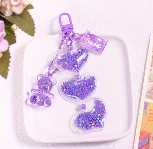Heart Bear Candy Sequin Keychain