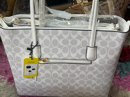 3in1 Monogram Print Tote Bag With Bag Wallet. FT-8233S WT