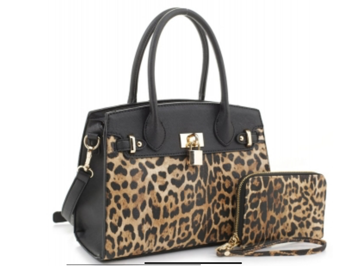 Leopard Padlock 2-in-1 Satchel Bag LM20093 BLACK