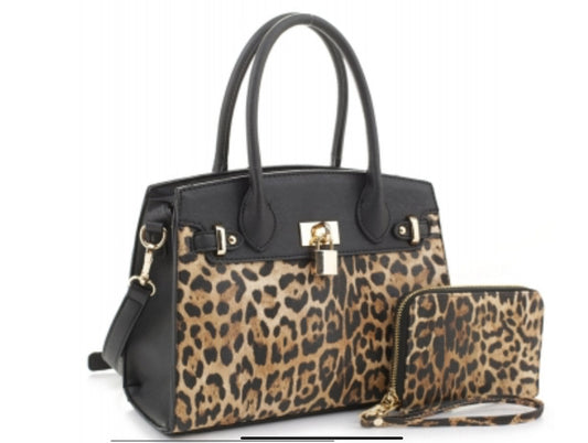 Leopard Padlock 2-in-1 Satchel Bag LM20093 BLACK