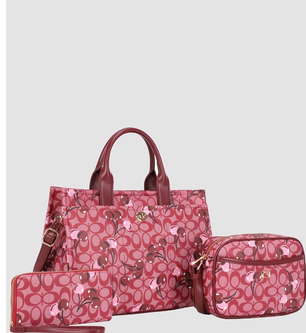 Cherry Pattern 3-in-1 Letter Print Shoulder Bag Set PZS-31799A