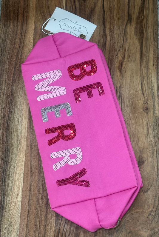 MudPie Holiday “Be Merry”Sparkle Makeup Bag