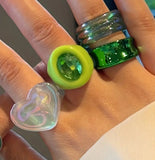 Green 9-pcs Y2K Rings