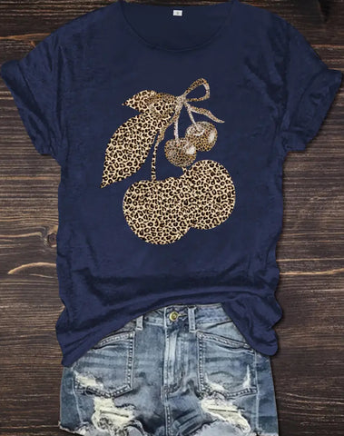 Leopard Cherry Shirt -Blue