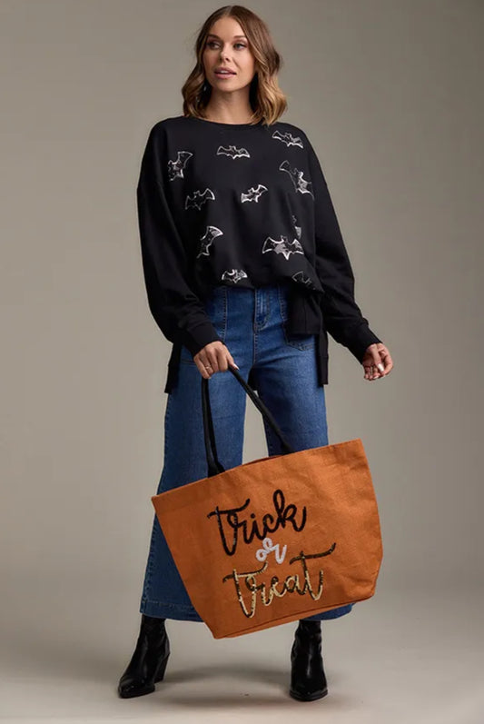 Mudpie BLACK GHOST SPARKLE SWEATSHIRT - ONE SIZE