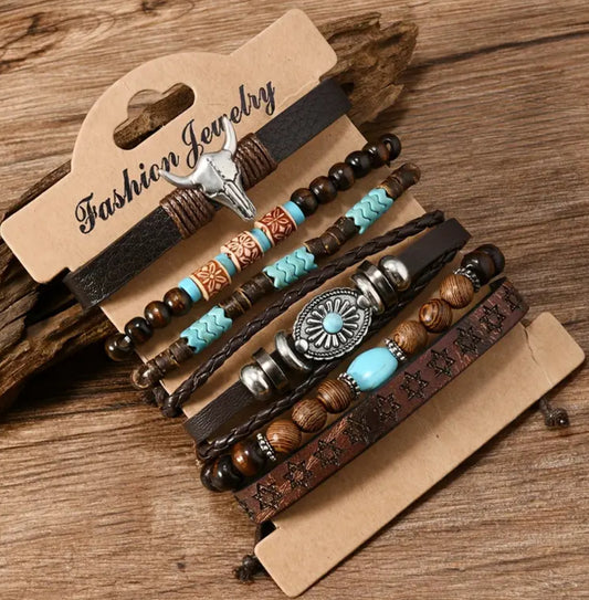 Vintage Style Cow Skull Bracelet Set