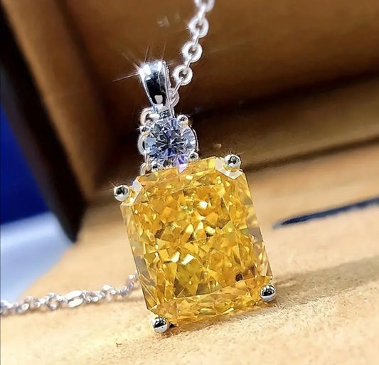 Square Cut Citrine Pendant Necklace