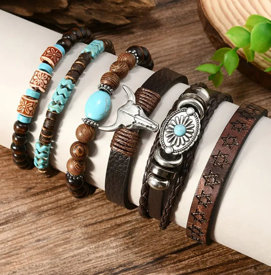 Vintage Style Cow Skull Bracelet Set