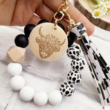 Cow Print Beaded Keychain