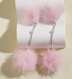 Pink Furry Ball Faux Bead Decor Dangle Earrings Simple Elegant
