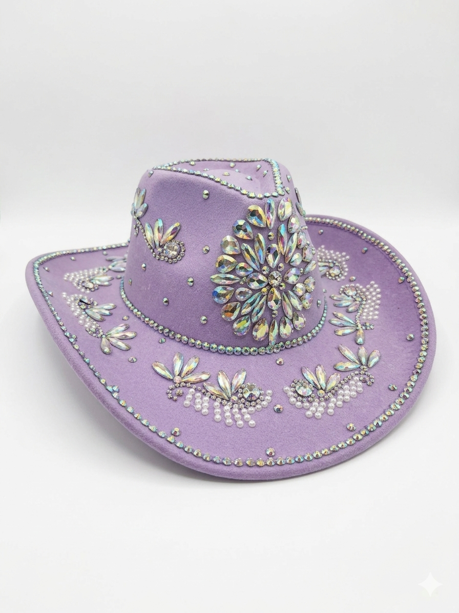 Lavender Rhinestone Western Glam Hat