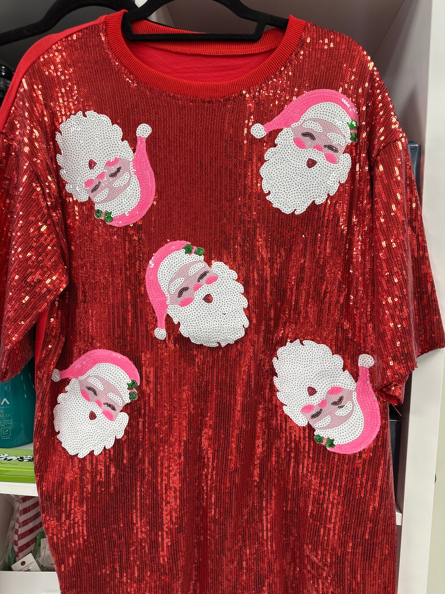 Pink Cap Santa on Red