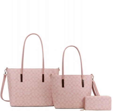 3in1 Monogram Print Tote Bag With Bag Wallet FT-8233S