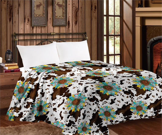 THIN THROW BLANKET - SUNFLOWERS COWPRINT Twin