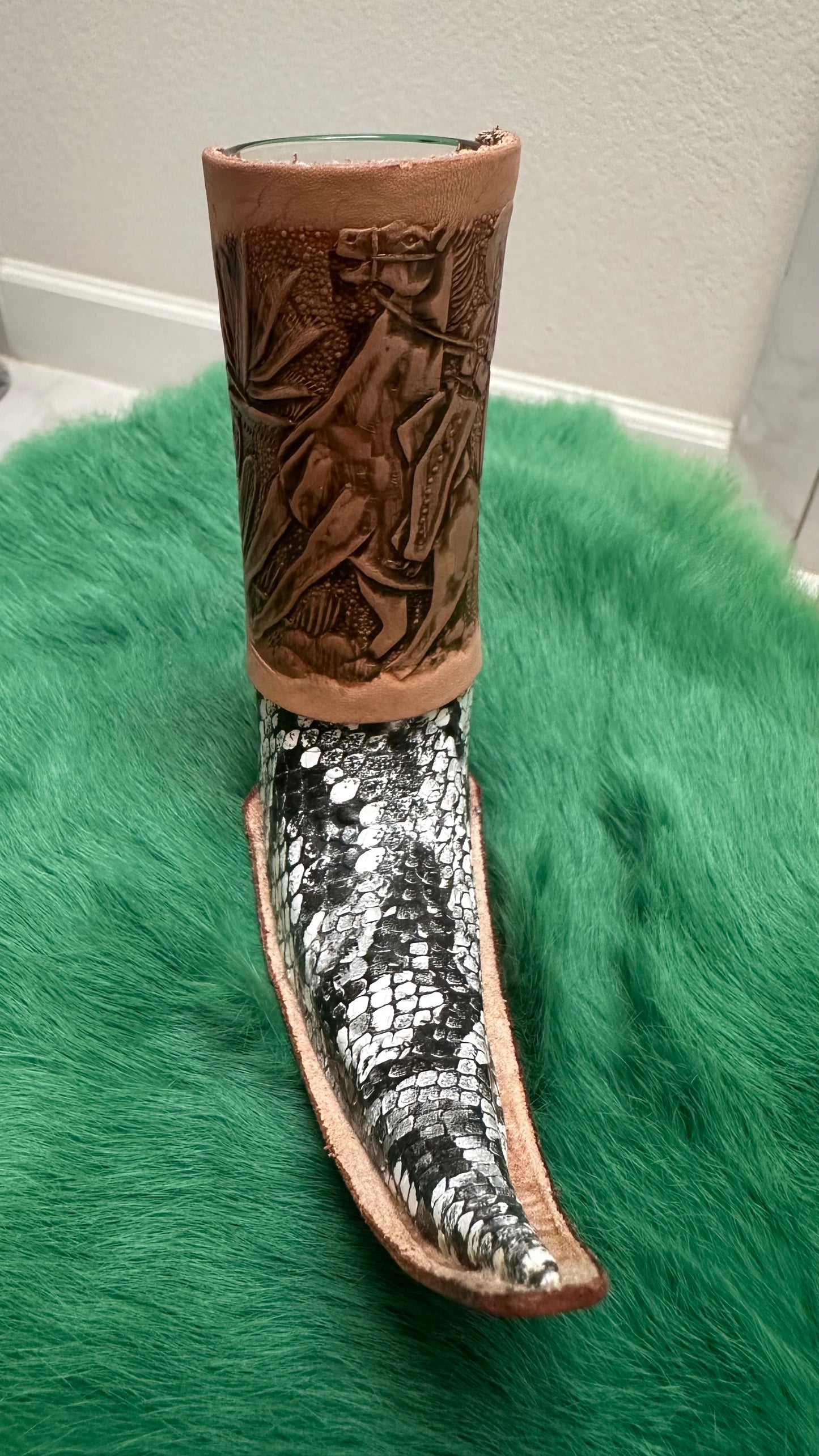 Longhorn Black and white multicolor shot glass boots