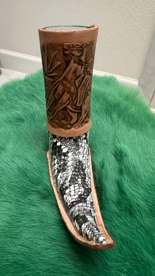 Longhorn Black and white multicolor shot glass boots