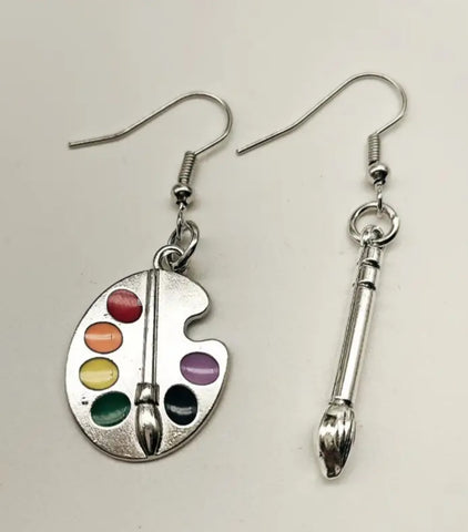 Artistic Palette & Brush Dangle Earrings