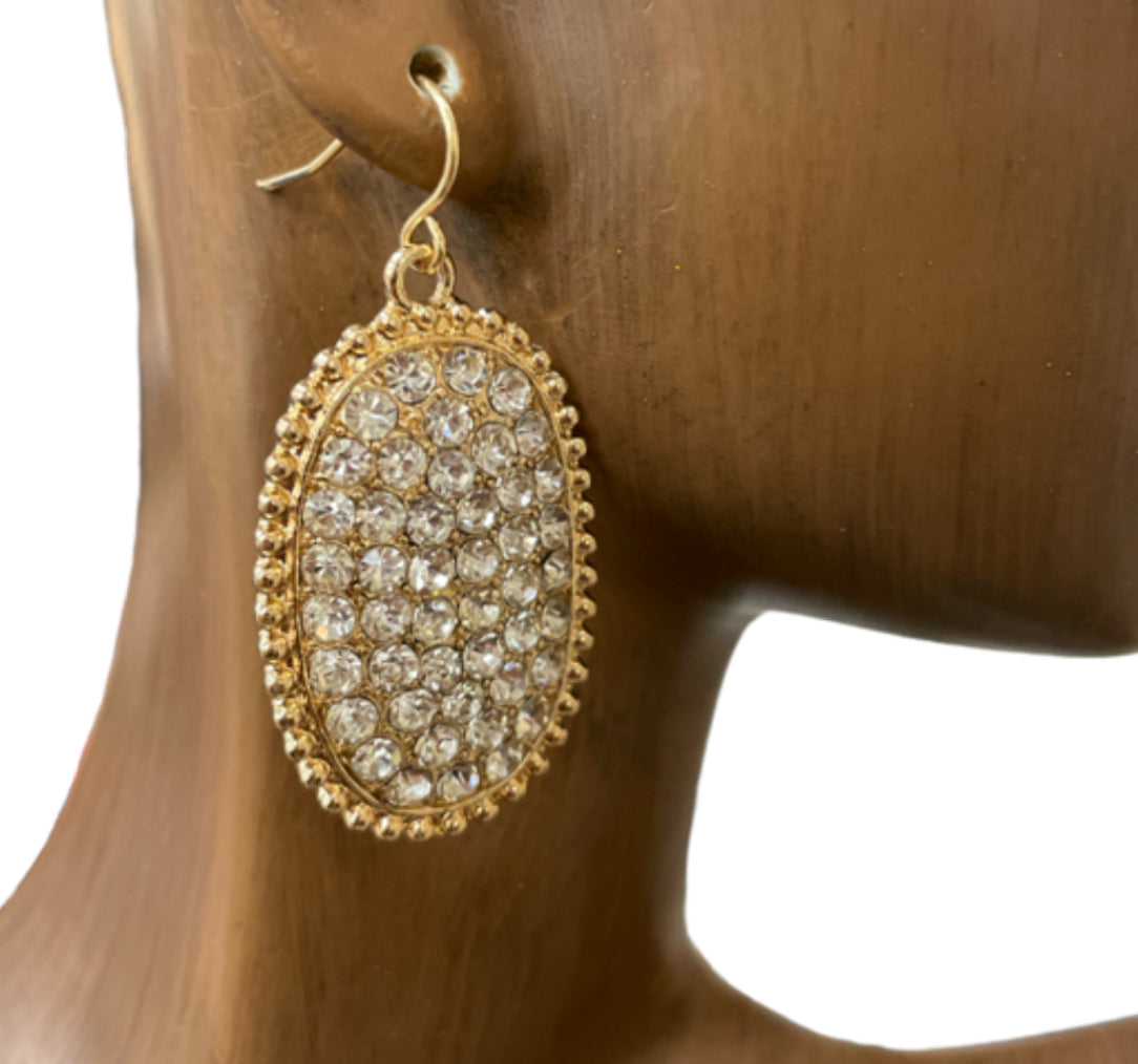 OVAL RHINESTONE POST DANGLE EARRINGS