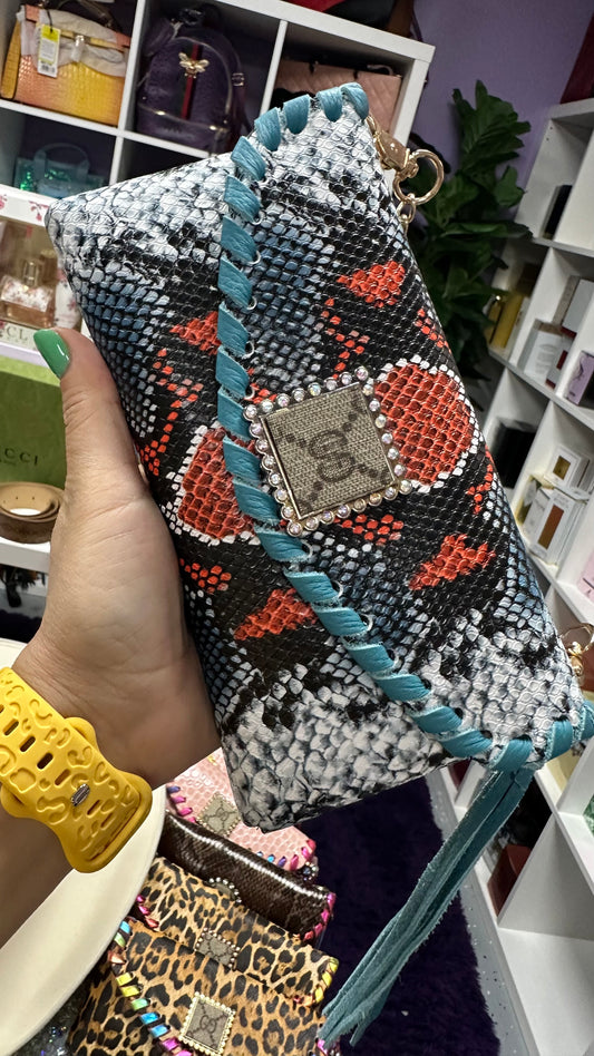 GG ORANGE AND BLUE SNAKE Print Wallet Crossbody