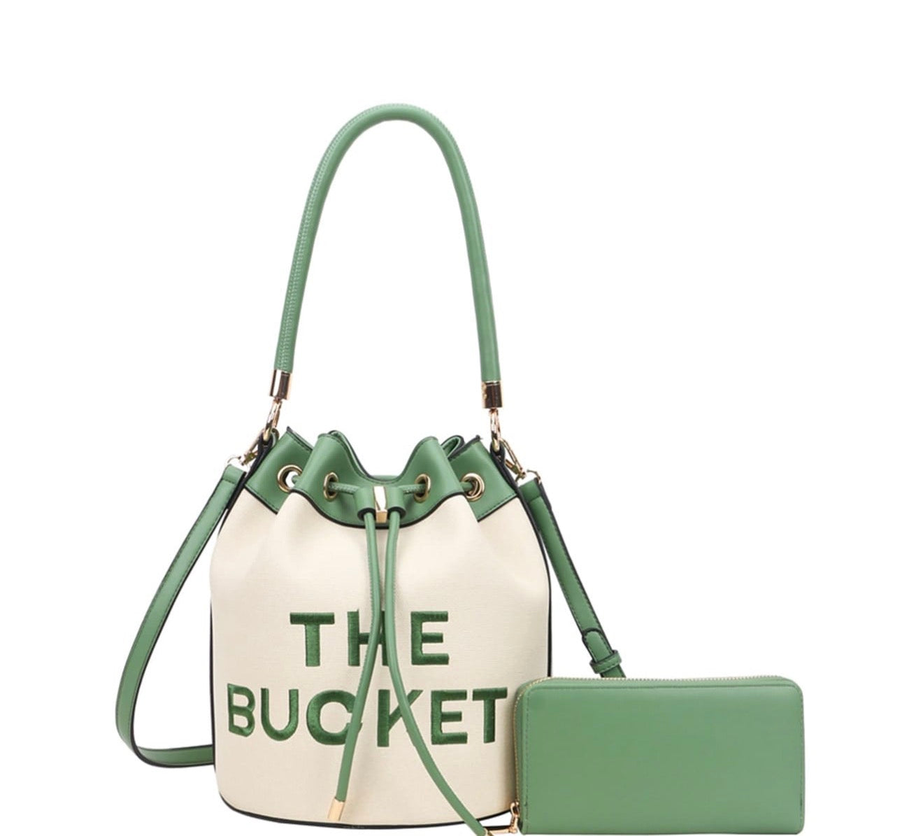 The Bucket Draw String Embroidery Hobo -Shoulder Bag with Wallet BL-9153W